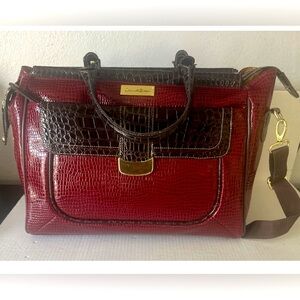 Samantha Brown Red / Brown Croc Embossed Weekend Travel Bag Carry On Luggage 18”